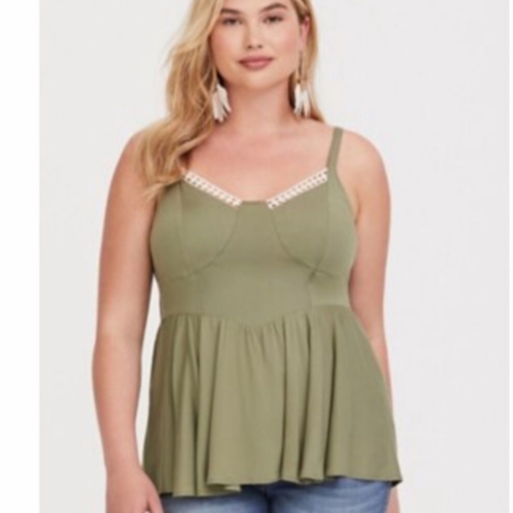 Torrid Olive Lace Peplum Top sz 4